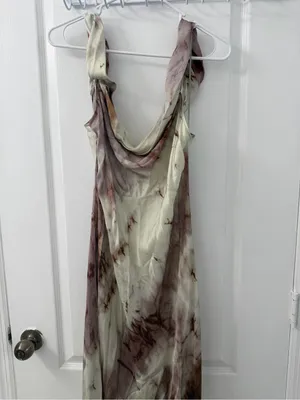 NWT- ZARA Satin Tie-Dye Maxi Slip Dress Off Shoulder Purple Cream Sz XL thumbnail 8