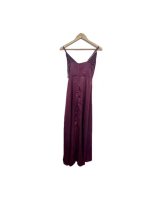 Lulus Burgundy Satin Maxi Dress Size XS NWT Wedding Pom Concert Party Pom thumbnail 5