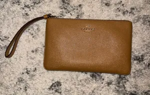 Coach Tan/Brown Leather Wristlet Pouch thumbnail 1