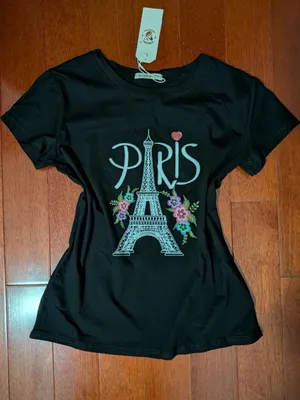 Women's Black 'Paris' Eiffel Tower Graphic Tee Size undefined thumbnail 1