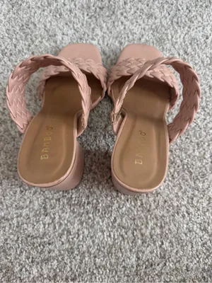 Bamboo Pink Braided Double Strap Block Heel Slide Sandals Mules Size 8 thumbnail 7