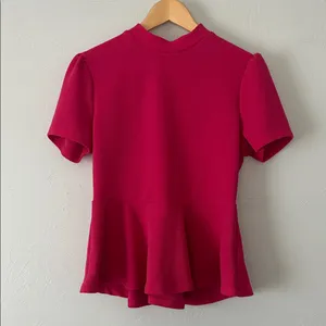 SheIn Short Sleeve Peplum Top - Raspberry Pink thumbnail 2
