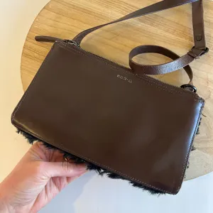 KDB Brown Genuine Cowhide Leather Black Fur Lined Crossbody Small Bag thumbnail 7