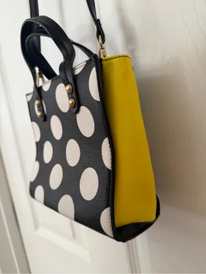 Polka Dot Black & White Shoulder Bag with Yellow Side Panel thumbnail 2