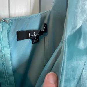 Lulus Thriving Darling Shiny Teal Blue Mermaidcore Sleeveless Tiered Mini‎ dress thumbnail 4