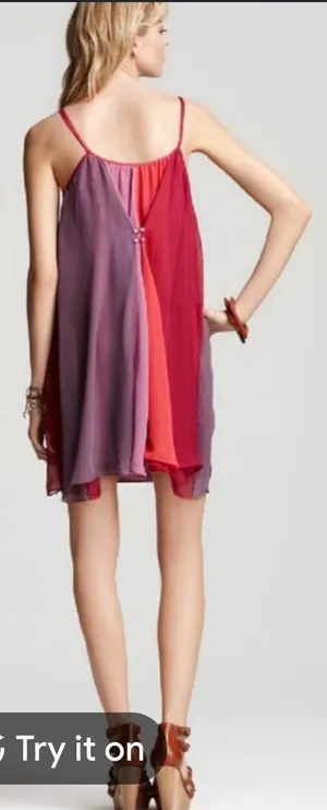 Free People Colorblock Spaghetti-Strap Camisole Dress in Red, Pink, Purple thumbnail 1