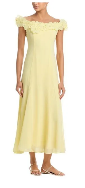 NWT Aqua Applique Floral Off-the-Shoulder Midi Dress IDO14647 Butter yellow M thumbnail 1