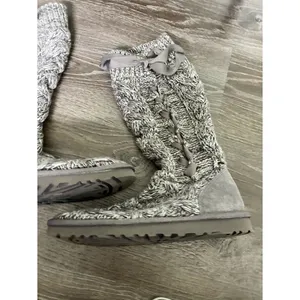 UGG Mahalya Boot Gray Knit Sweater Lace-Up Knee-High Boots Womens Sz 7 thumbnail 4
