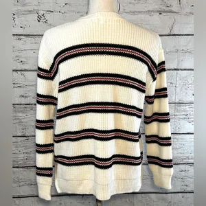 COTTON EMPORIUM Crewneck Sweater Loose Knit White w Red/Blue Stripes-Medium thumbnail 2