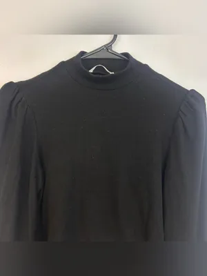 Reformation Black Mock Neck Long Puff Sleeve Cropped Sweater Super Soft Small thumbnail 4