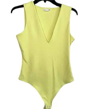 Good American Yellow V Neck Sleeveless Snap Closure GR4850 Bodysuit Large thumbnail 14