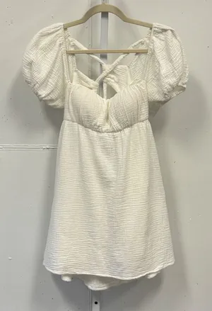 Princess Polly Gauze Off White Textured Puff Sleeve Open Back Mini Dress Size 4‎ thumbnail 1