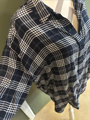 Banana Republic Navy and White Plaid Button-Down Shirt thumbnail 2
