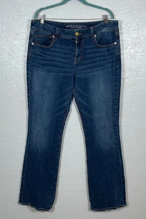 American Eagle Women 16 Kick Boot Jeans Western Cowgirl Festival Stretch Blue thumbnail 1