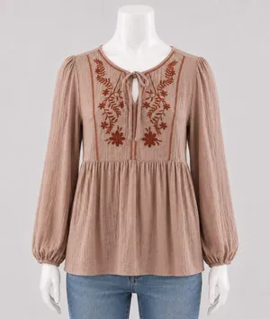 Embroidered Bohemian Tunic Blouse Balloon Sleeve Sz Small Boho Cottagecore Gauzy thumbnail 1
