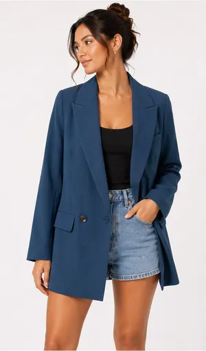 Zara Teal Double‎ Breasted Blazer XS Tailored Office Career Business Jacket thumbnail 1