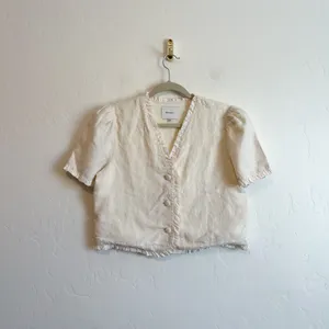 Reformation | Bess 100% Linen Puff Sleeve Ruffle Top in Sugar Cream | Size Med thumbnail 10