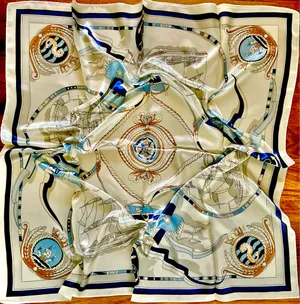 Vintage Square Sailing BOAT,WHEEL&Anchor 35/35 Oversized satin Silky SCARF thumbnail 1