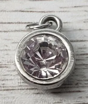 Silver Tone Small Circle Clear Gem Pendant (No Chain Included) thumbnail 1