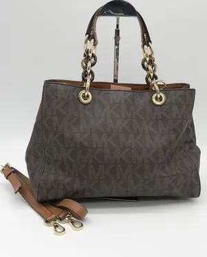 Michael Kors Cynthia Logo Medium Satchel‎ Brown Monogram Chain Shoulder Luxury thumbnail 1
