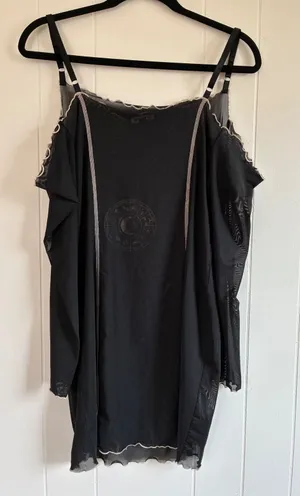 NWT Dolls Kill Horoscopez Black Mesh Cold Shoulder Dress Mini Moon Zodiac Goth L thumbnail 1