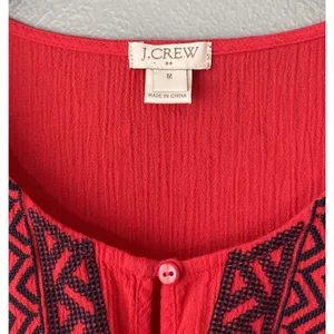 J Crew Pom Pom Tunic Top Size Medium Red Blue Gauze Embroidered Coastal Boho thumbnail 5