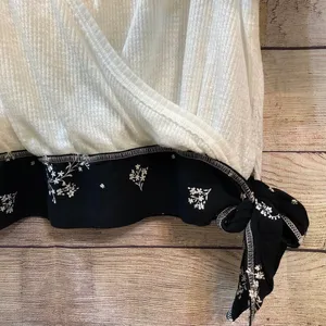 Free People Auxton Thermal Wrap Top Ivory Black Floral Waffle Knit Shacket S thumbnail 8