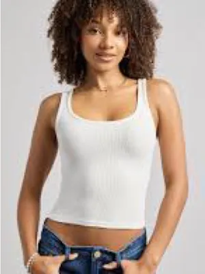 Aerie White Ribbed Tank Top thumbnail 1