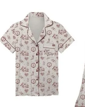 Lainey Wilson‎ Peace, Love, and Cowboys Bell Bottom Western Print PJ Set Size L thumbnail 1