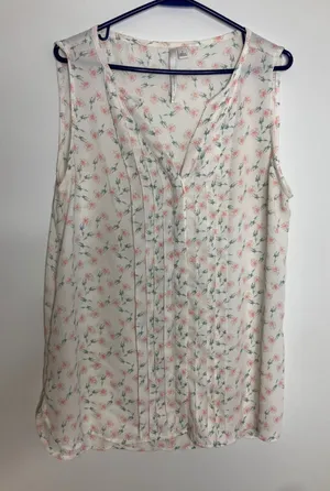 LC Lauren Conrad Blouse Womens Large White Floral Excellent Sleeveless V-Neck thumbnail 1