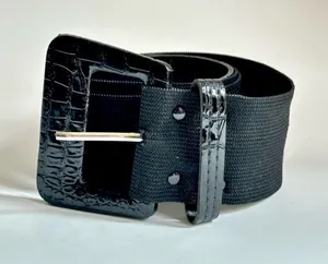 80s Vintage The Limited Black Faux Crocodile Elastic Cinch Belt thumbnail 1