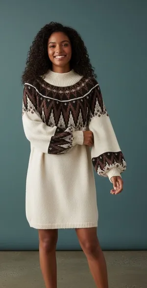 NWT $198 Free People Size XSmall Scotland Neutral Combo‎ Long Sleeve Mini Dress thumbnail 1