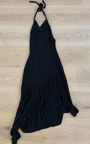 White Fox Midi Dress Halter Neck Asymetrical Hem Size S Black thumbnail 1