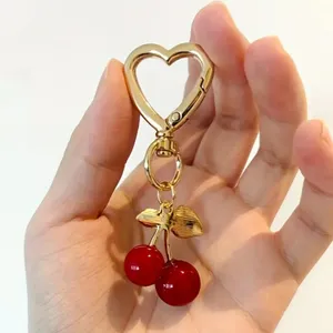 Stylish Gold Heart Cherry Theme Alloy Cherry Keychain with‎ Heart Clip thumbnail 1