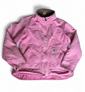 VTG Carhartt Women's RARE Pink Sherpa Lined WIP Work Jacket Size M WJ022 PKR thumbnail 1