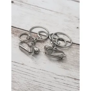 Vintage Clip On Earrings Three Circles Silver Tone Dangle thumbnail 4