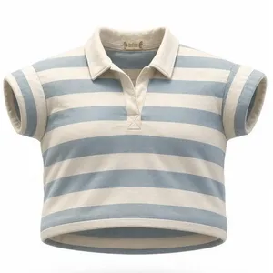 Altar’d State Womens Medium Cropped Rugby Polo Shirt Blue‎ & White Striped thumbnail 1