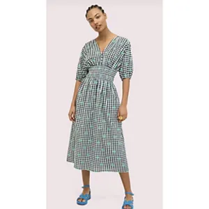 Kate Spade Womens‎ Dress Size Small Gingham Smocked Voile Empire Waist Midi thumbnail 2