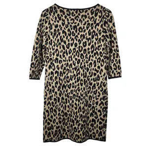 Ann‎ Taylor Leopard Print Wool Blend Knit Sheath Dress Tan Black Medium 485427 thumbnail 2