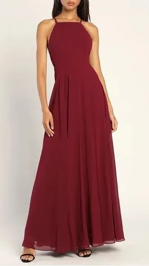 Lulus mythical kind of love burgundy maxi dress thumbnail 1