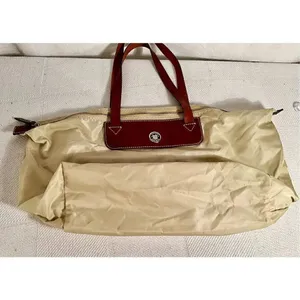 Dooney & Bourke Beige Nylon W/ Brown Leather Strap Zip Top Travel Bag thumbnail 11