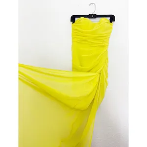 House Of CB Paloma Maxi Dress Yellow Strapless Draped Chiffon Size Small Corset thumbnail 11