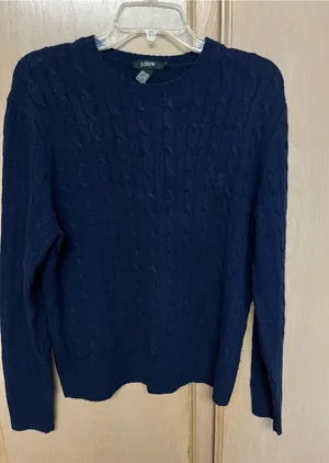 VTG J.Crew Cable Knit Blue Sweater Fisherman core wool blend preppy academia thumbnail 1