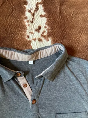Grey men's polo from Amazon size large More fitted 95% cotton 5% spandex thumbnail 3