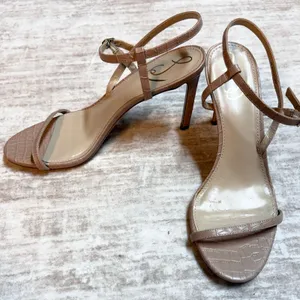 Sam Edelman Women’s 9 Tan Nude Croc Print Ankle Strap Round Toe High Heels thumbnail 1