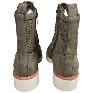 MIA Womens‎ Olive Green Perforated Lace Up Ankle Boots Lug Heel Side Zip 6.5 NEW thumbnail 6