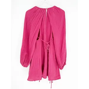NWT Free People Clea Tie Back Mini‎ Dress Women's S Pink Boho Chic thumbnail 3