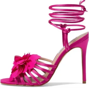 Steve Madden floral ankle wrap stiletto heels pink strappy size 8 thumbnail 1