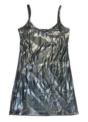 BKE Metallic Shimmer Cami Tank Top Silver Black V-Neck Spaghetti Strap Medium thumbnail 1