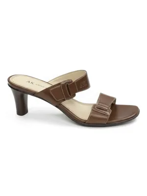 Vintage: Anne Klein 𖧷 Chunky Wood Heel Mules Sandals 𖧷 Brown Leather 𖧷 7.5M thumbnail 2